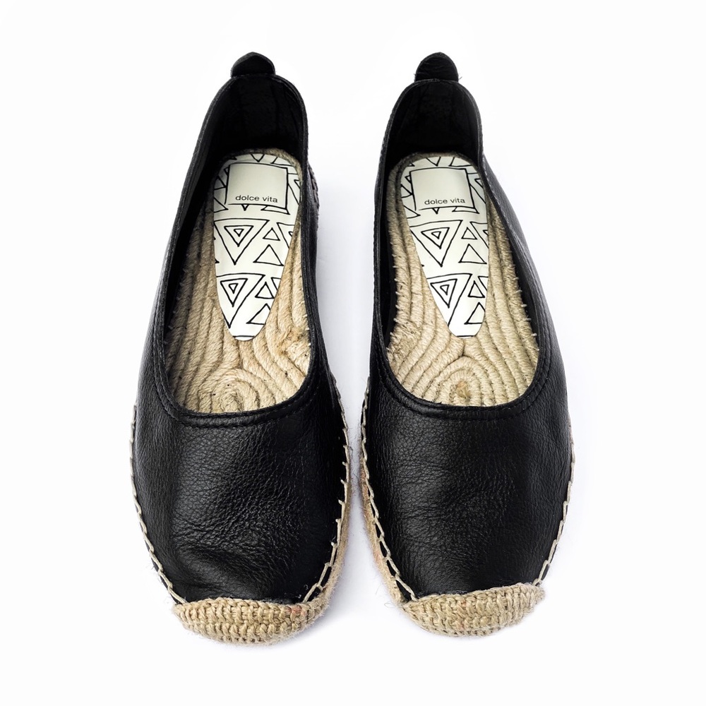 Dolce Vita | Black Leather Espadrille Ballet Flat